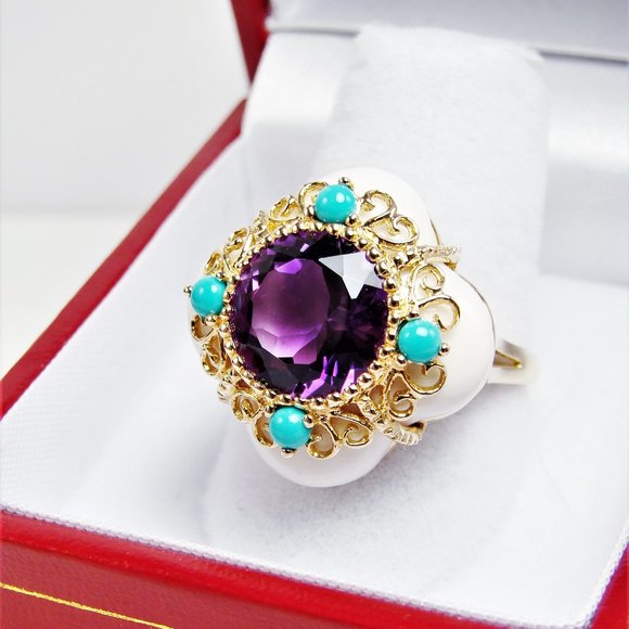 Jewelry - 14K 1980 White Onyx and 3.00 Carat Amethyst Ring 7